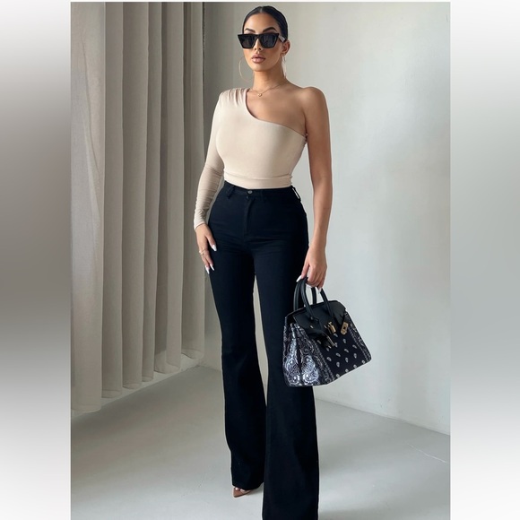 Fashion Nova Tops - One-Shoulder Beige bodysuit